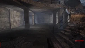 The ground-floor starting room of the bunker, with the staircase to the upper floor on the right, Nacht der Untoten, Call of Duty World at War Zombies