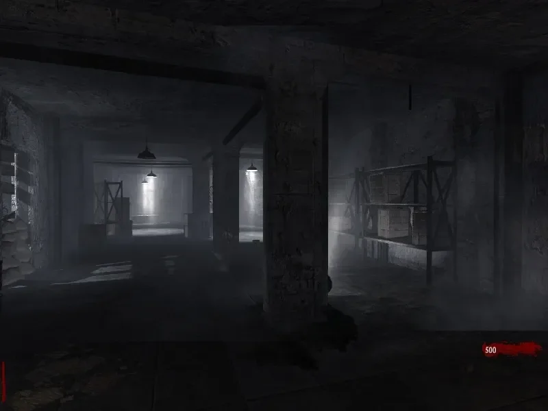 The Help room on the ground floor, with its shelves and hanging lamps, Nacht der Untoten, Call of Duty World at War Zombies