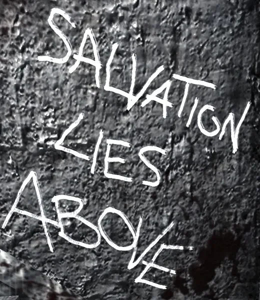 The words "Salvation lies above" chalked on a wall of the Help room, Nacht der Untoten, Call of Duty World at War Zombies