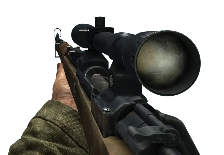 The scoped Kar98k held in first person, Nacht der Untoten, Call of Duty World at War Zombies