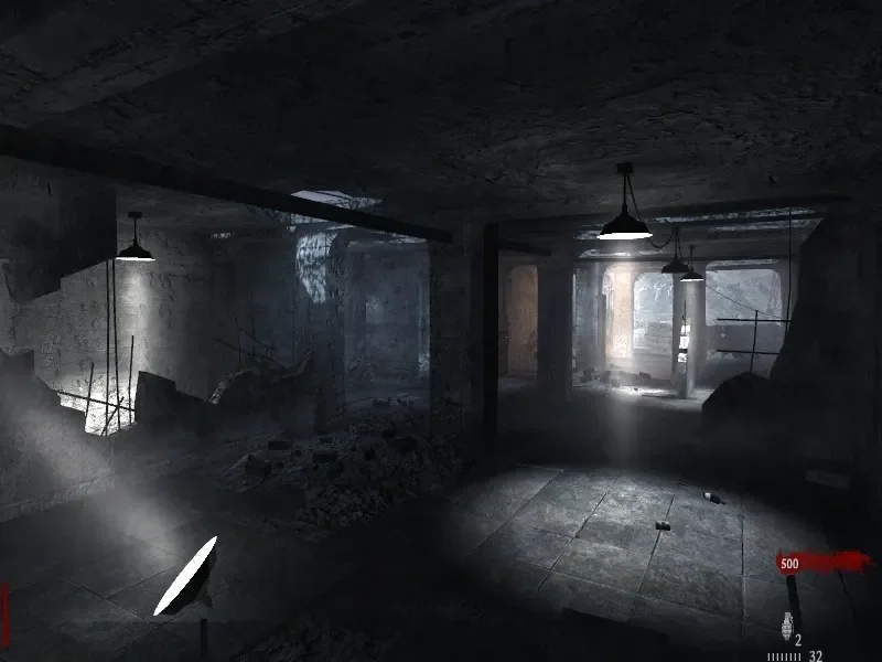 The upper floor of the bunker, rubble under a hole in the ceiling, Nacht der Untoten, Call of Duty World at War Zombies