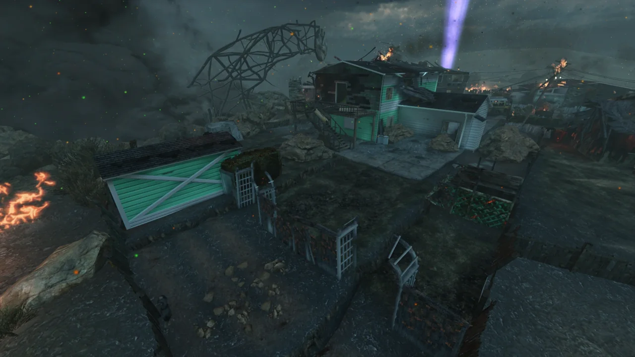 The green house and its backyard seen from above in Nuketown Zombies, Call of Duty Black Ops II Zombies