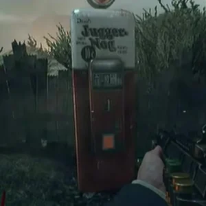 The Juggernog machine after landing by a fence in Nuketown Zombies, Call of Duty Black Ops II Zombies