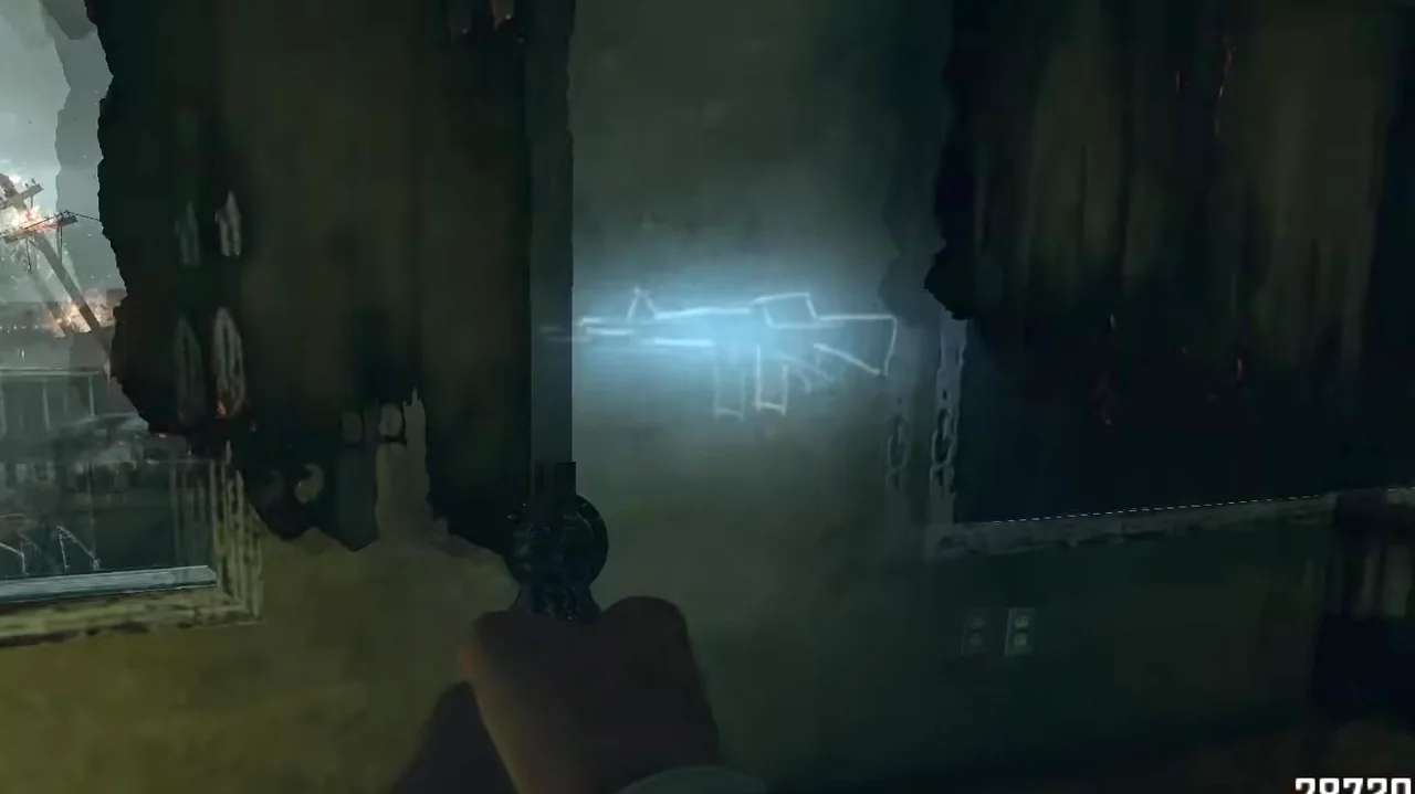The Colt M16A1 chalk on a wall upstairs in the yellow house in Nuketown Zombies, Call of Duty Black Ops II Zombies