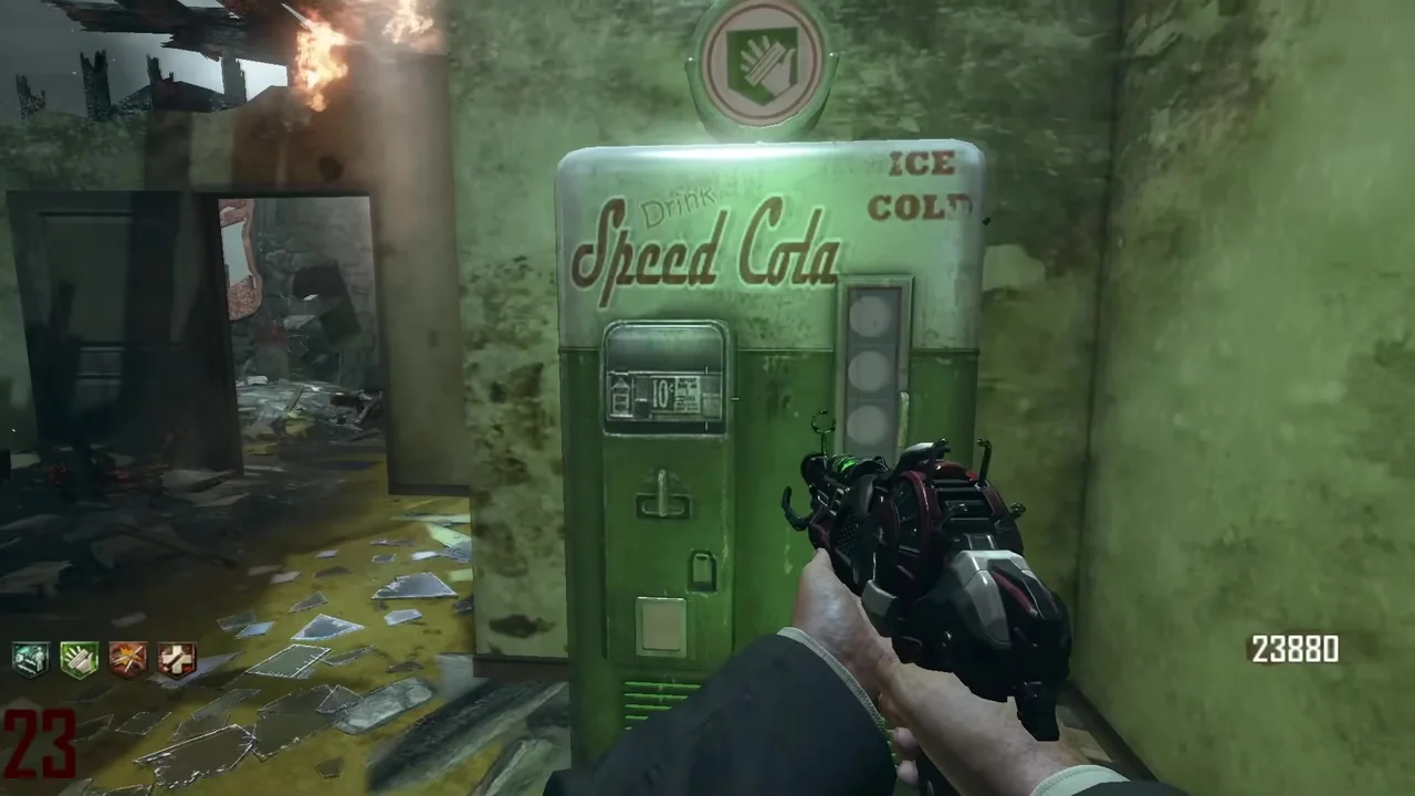 The Speed Cola machine landed in the upstairs bedroom of the yellow house in Nuketown Zombies, Call of Duty Black Ops II Zombies