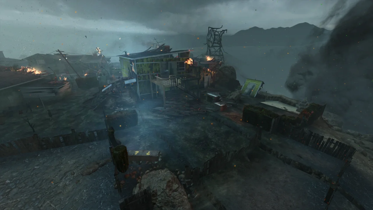 The yellow house and its backyard seen from above in Nuketown Zombies, Call of Duty Black Ops II Zombies
