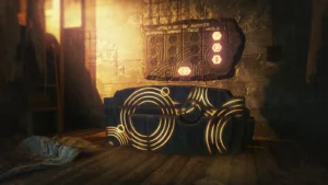 A Rituals of the Ancients challenge box glowing in a dark room, achievement image, Origins, Call of Duty Black Ops III Zombies