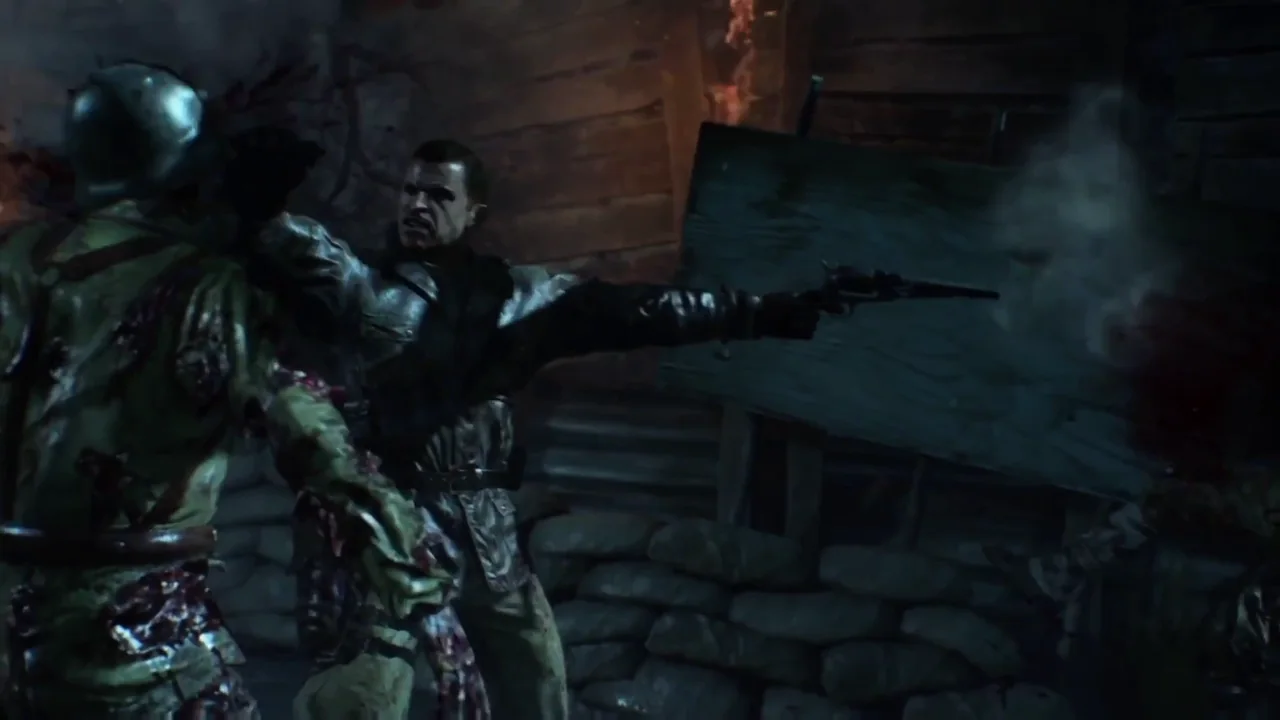 Dempsey firing his Remington New Model Army revolver in the Origins intro cinematic, Call of Duty Black Ops II Zombies