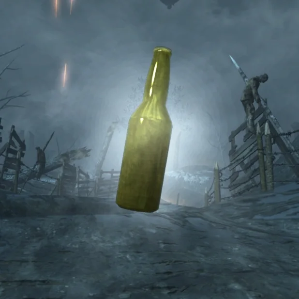 An Empty Perk Bottle dug up in the snow in Origins, Call of Duty Black Ops II Zombies