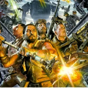 The four heroes of Origins with their staffs and weapons, Origins key art, Call of Duty Black Ops II Zombies