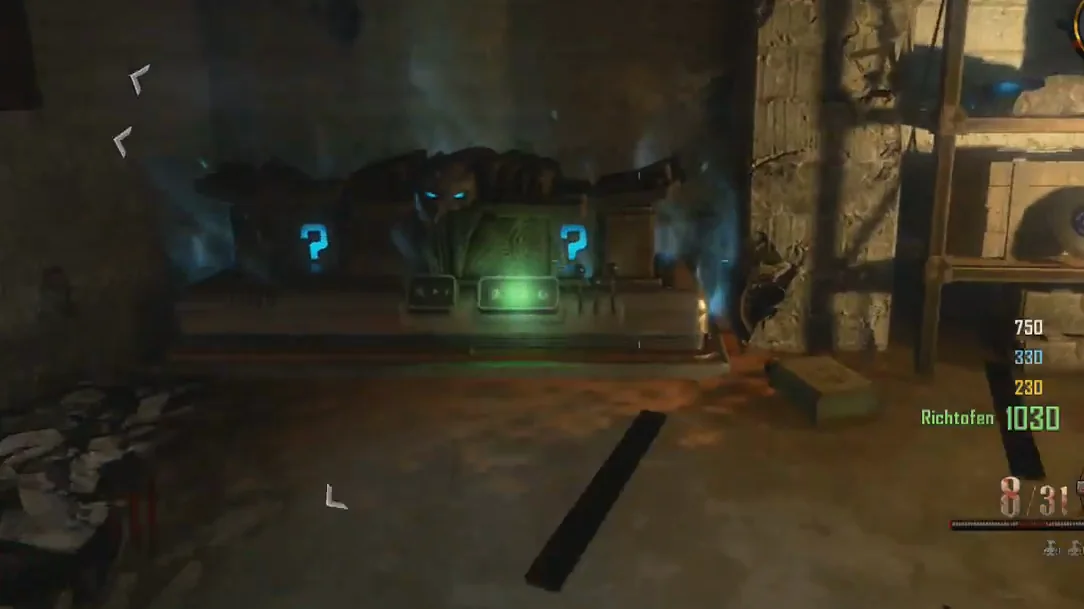 The Mystery Box of Origins, its question marks glowing in Origins, Call of Duty Black Ops II Zombies