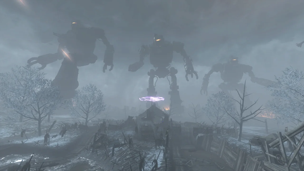 Freya, Odin and Thor, the three giant robots, walking across the map in Origins, Call of Duty Black Ops II Zombies