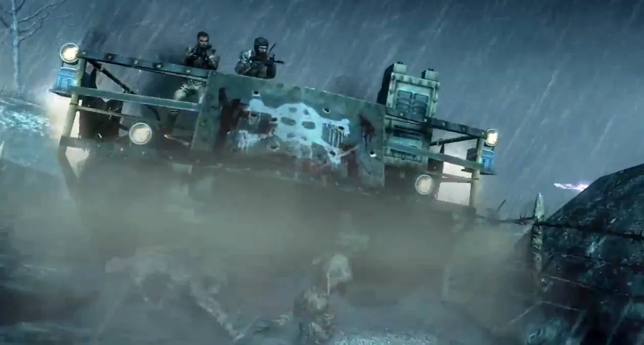 The Mark IV tank with players riding on it in Origins, Call of Duty Black Ops II Zombies