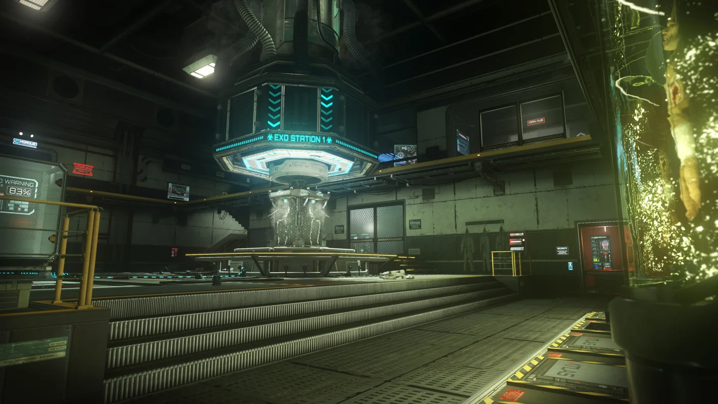 The Exo Testing Room with its Exo Station and the catwalks around it, official render, Outbreak, Call of Duty Advanced Warfare Zombies