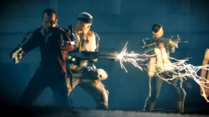 Kahn, Oz and Lilith fighting off the zombies together, promotional image, Outbreak, Call of Duty Advanced Warfare Zombies