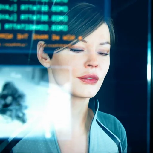 Lilith Swann at her desk in front of a holographic screen, intro cinematic, Outbreak, Call of Duty Advanced Warfare Zombies