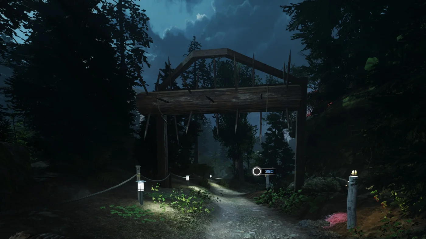 The Log Swing trap hanging over a forest path, Rave in the Redwoods, Call of Duty Infinite Warfare Zombies