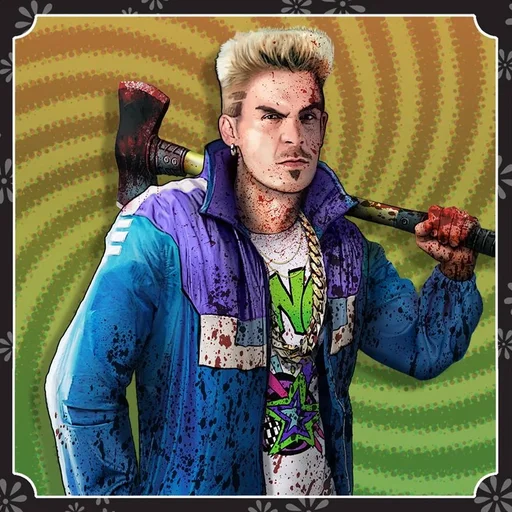 Official portrait of A.J. Jordaniels as the Hip-Hop Wannabe, holding an axe, Rave in the Redwoods, Call of Duty Infinite Warfare Zombies