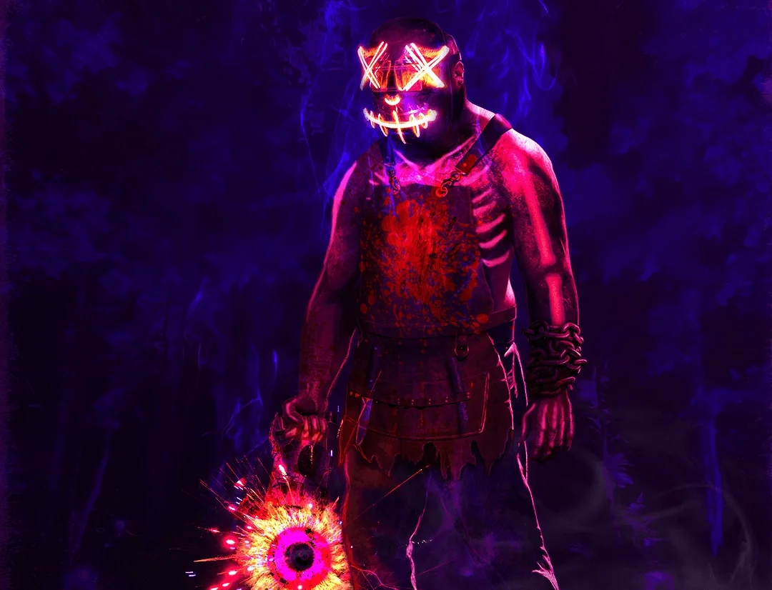 The Slasher in Rave Mode with his glowing buzzsaw, official concept art, Rave in the Redwoods, Call of Duty Infinite Warfare Zombies