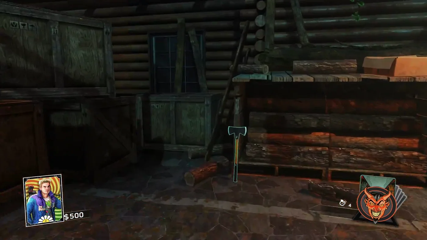 The Two-Headed Axe outlined against a stack of logs on the front porch of the Bear Lodge, Rave in the Redwoods, Call of Duty Infinite Warfare Zombies