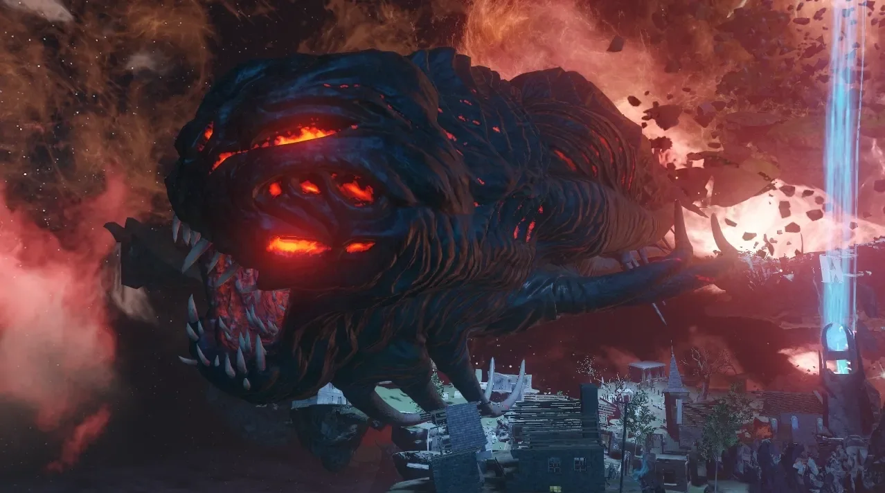 The Giant Apothicon flying past the islands of Revelations, Call of Duty Black Ops III Zombies