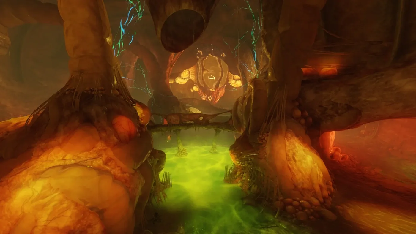 Inside the Giant Apothicon, its flesh walls and green acid pool, in Revelations, Call of Duty Black Ops III Zombies