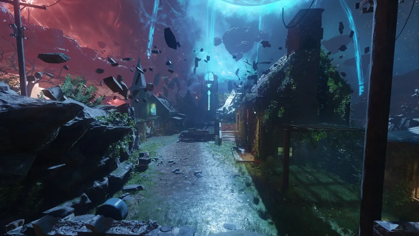 The yard of the House, the starting area of Revelations, seen along its length, Call of Duty Black Ops III Zombies