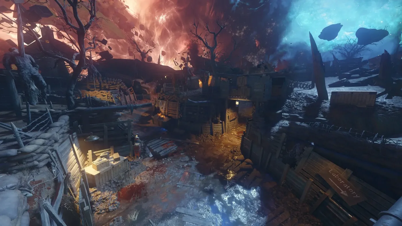 The Origins trenches seen from the jump pad in Revelations, Call of Duty Black Ops III Zombies