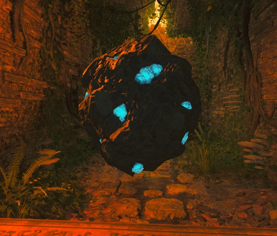 The Focusing Stone floating above the temple, studded with blue crystals, Shangri-La, Call of Duty Black Ops III Zombies