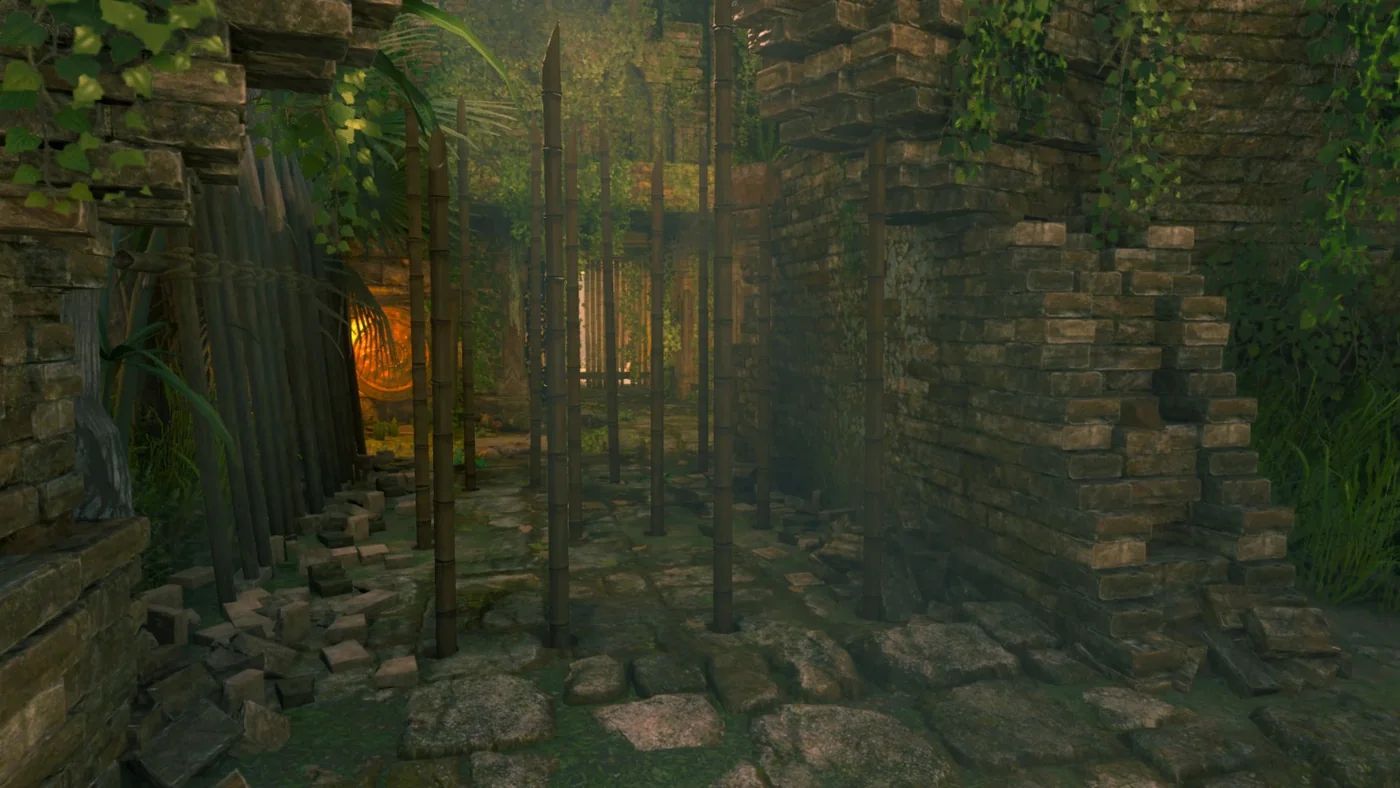 The punji stakes rising out of the stone floor of a tunnel, Shangri-La, Call of Duty Black Ops III Zombies
