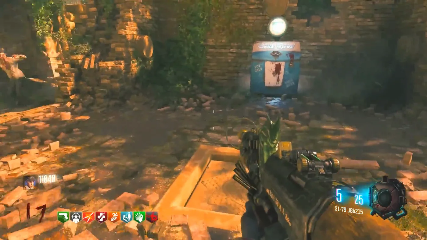 The stone plate on the ground in front of the Quick Revive machine of the starting area, Shangri-La, Call of Duty Black Ops III Zombies