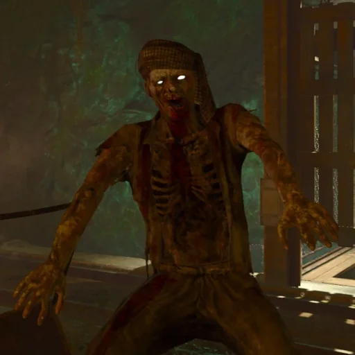 A Shrieker Zombie with glowing white eyes, Shangri-La, Call of Duty Black Ops III Zombies