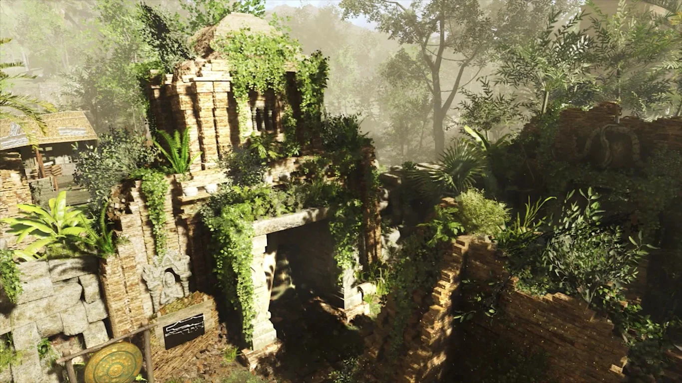 Promotional view of the remastered temple ruins in the jungle, Zombies Chronicles showcase, Shangri-La, Call of Duty Black Ops III Zombies