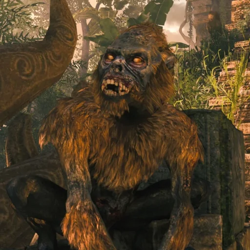 A Zombie Monkey crouching on the temple stairs, Shangri-La, Call of Duty Black Ops III Zombies