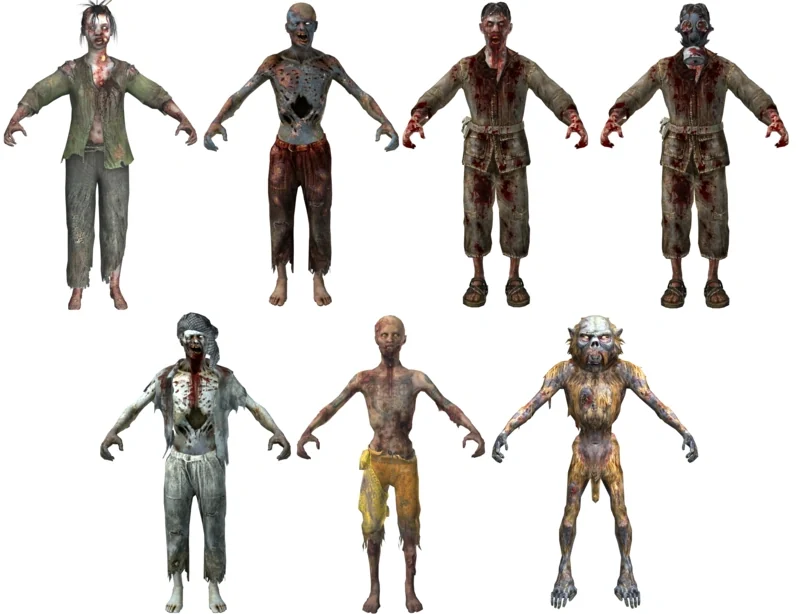 The male and female zombie models, Shangri-La, Call of Duty Black Ops Zombies