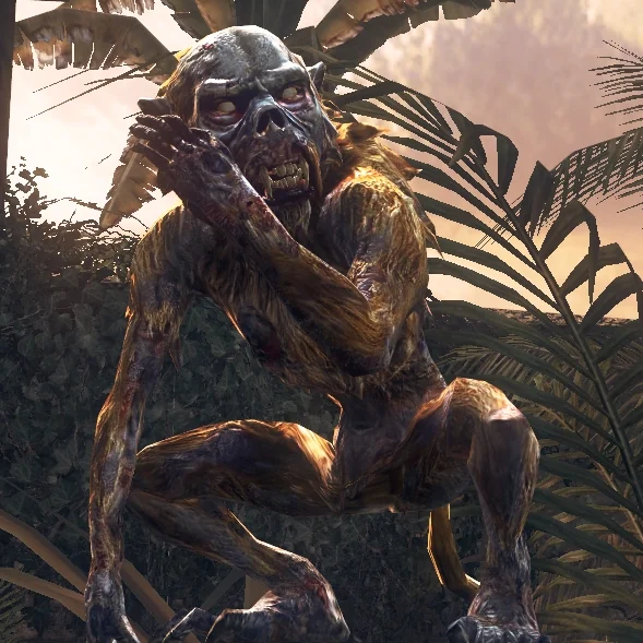 A Zombie Monkey crouching in the jungle, Shangri-La, Call of Duty Black Ops Zombies