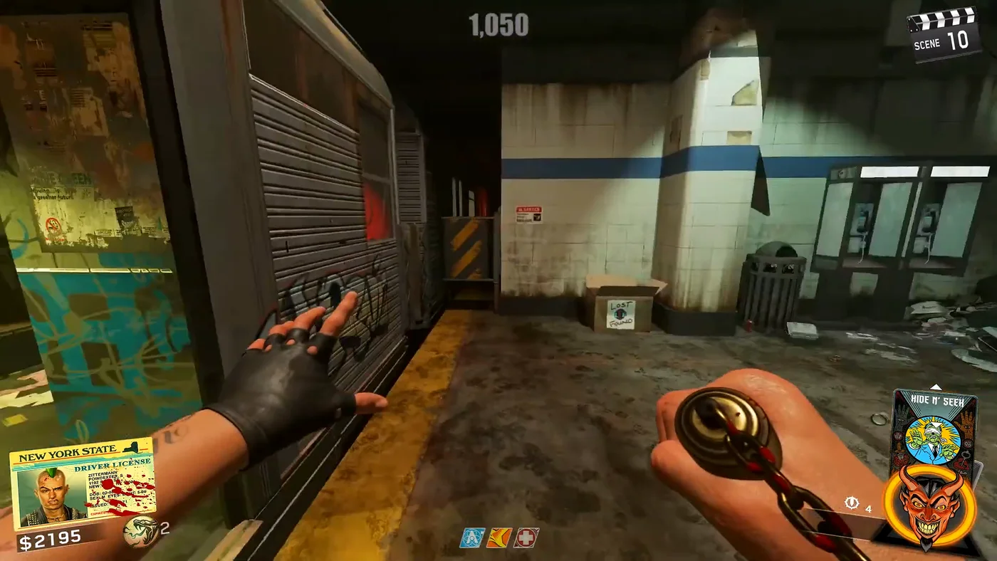 The Lost and Found cardboard box on the platform floor, next to a bin and the payphones, Shaolin Shuffle, Call of Duty Infinite Warfare Zombies