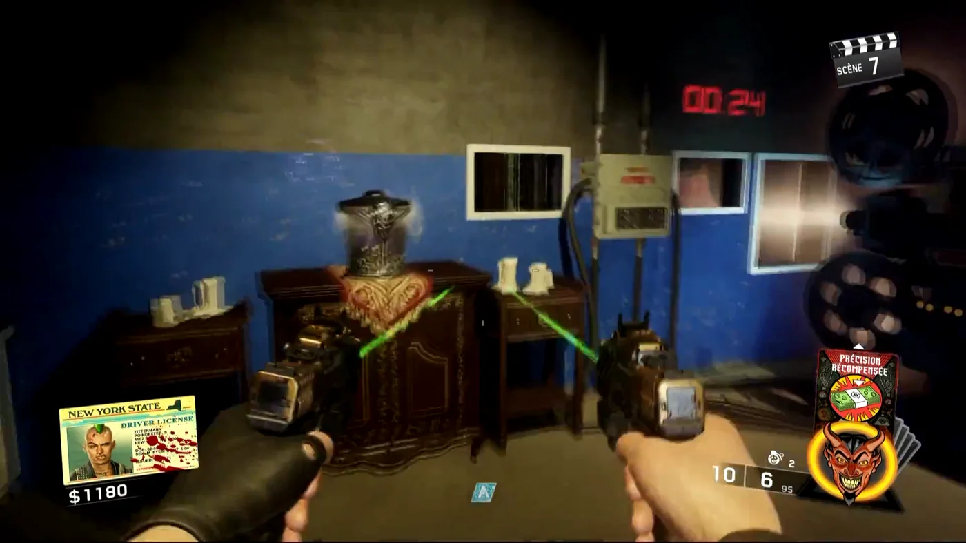 The Pack-a-Punch room beyond the projector portal, with a dresser, a film projector and a red countdown on the wall, Shaolin Shuffle, Call of Duty Infinite Warfare Zombies