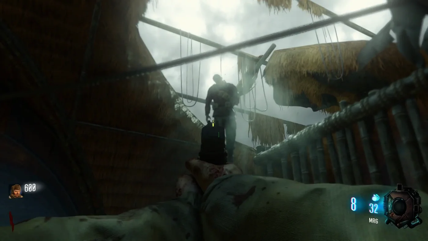 The body of Peter McCain hanging from the roof of the spawn room, Shi No Numa, Call of Duty Black Ops III Zombies
