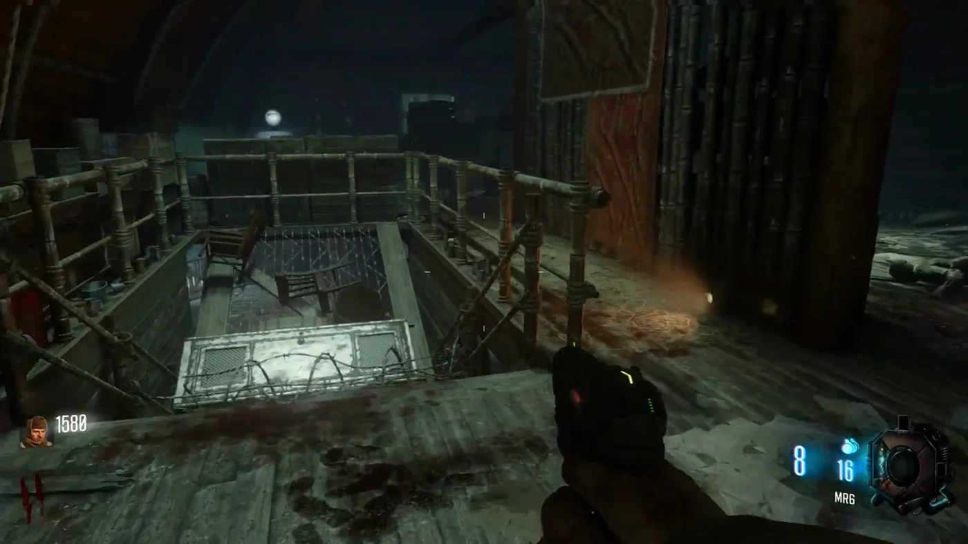 The stairwell of the spawn room blocked by debris and barbed wire, Shi No Numa, Call of Duty Black Ops III Zombies