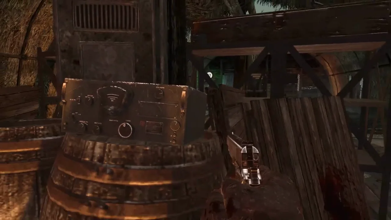 An old radio on a barrel in the spawn room, one of the three radios of the message to Peter, Shi No Numa, Call of Duty Black Ops Zombies