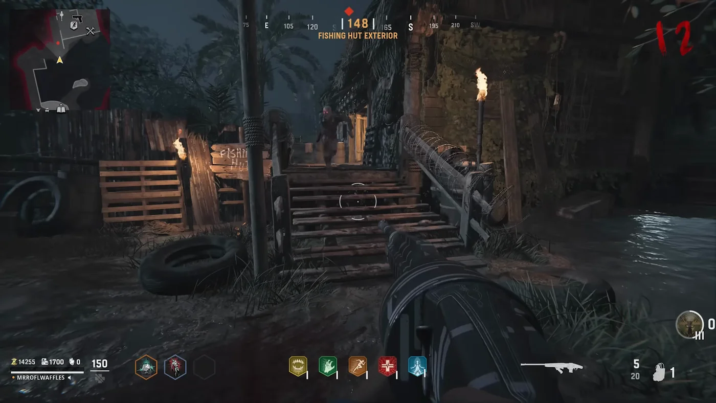 The wooden steps and the swamp outside the Fishing Hut, Shi No Numa, Call of Duty Vanguard Zombies