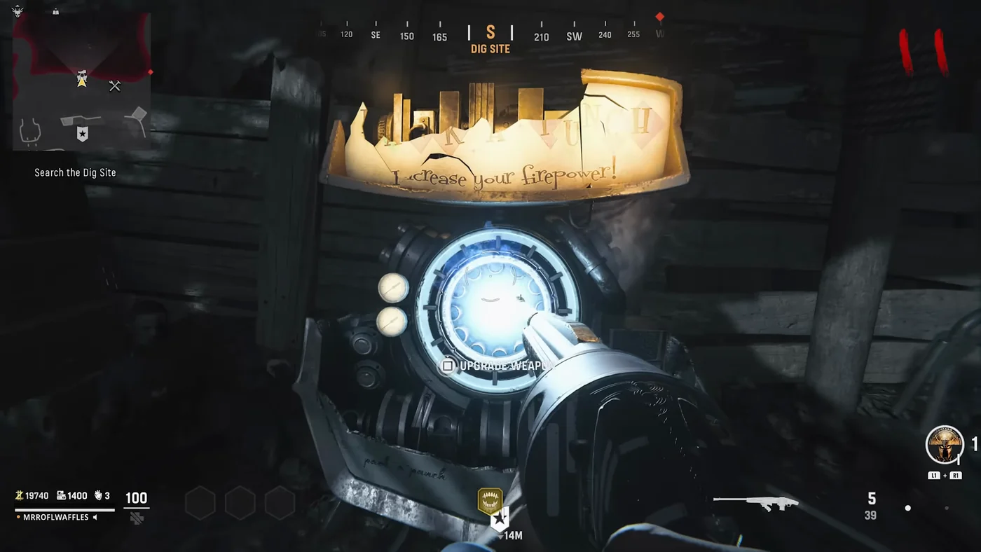 The Pack-a-Punch Machine at the Dig Site, with its sign Increase your firepower, Shi No Numa, Call of Duty Vanguard Zombies