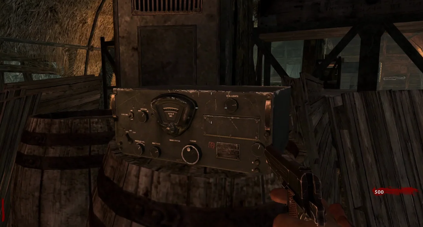 One of the radios of the starting room, standing on a barrel, Shi No Numa, Call of Duty World at War Zombies
