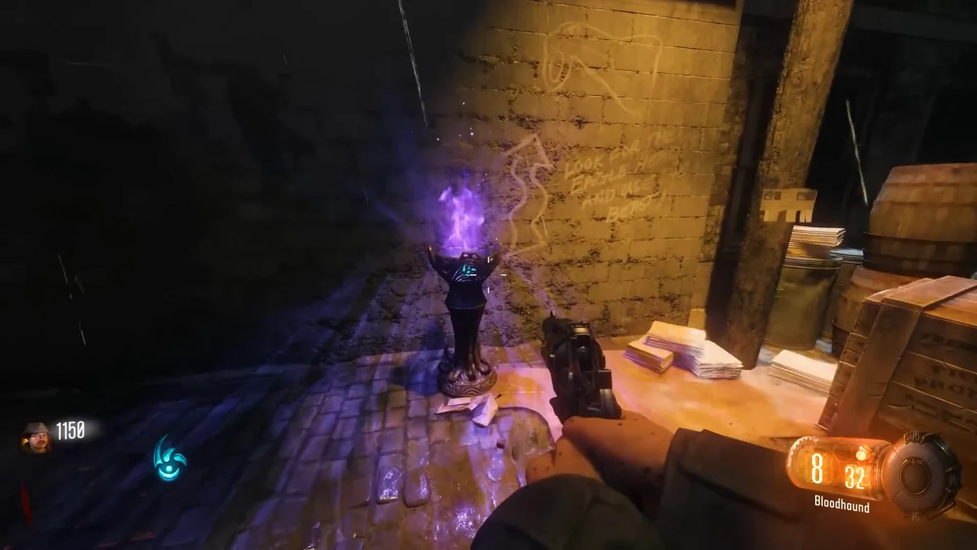 The Beast pedestal with its purple flame in the starting alley, Shadows of Evil, Call of Duty Black Ops III Zombies