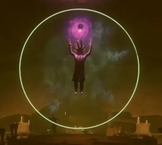 The Shadowman behind his shield in the Pack-a-Punch room, Shadows of Evil, Call of Duty Black Ops III Zombies