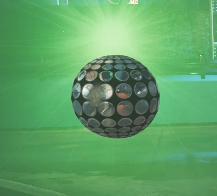 The toy disco ball of the Dischord, glowing green, Spaceland, Call of Duty Infinite Warfare Zombies