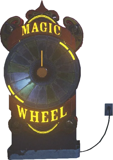 The Magic Wheel, a roulette wheel with neon lights, model render, Spaceland, Call of Duty Infinite Warfare Zombies