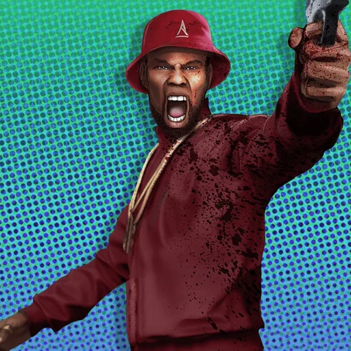 Andre Wright as the rapper in his red tracksuit, Spaceland character art, Spaceland, Call of Duty Infinite Warfare Zombies