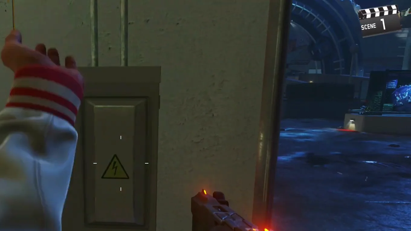 The power switch of the starting area, a generator box with a red light on a wall of the ticket office, at round 1, Spaceland, Call of Duty Infinite Warfare Zombies